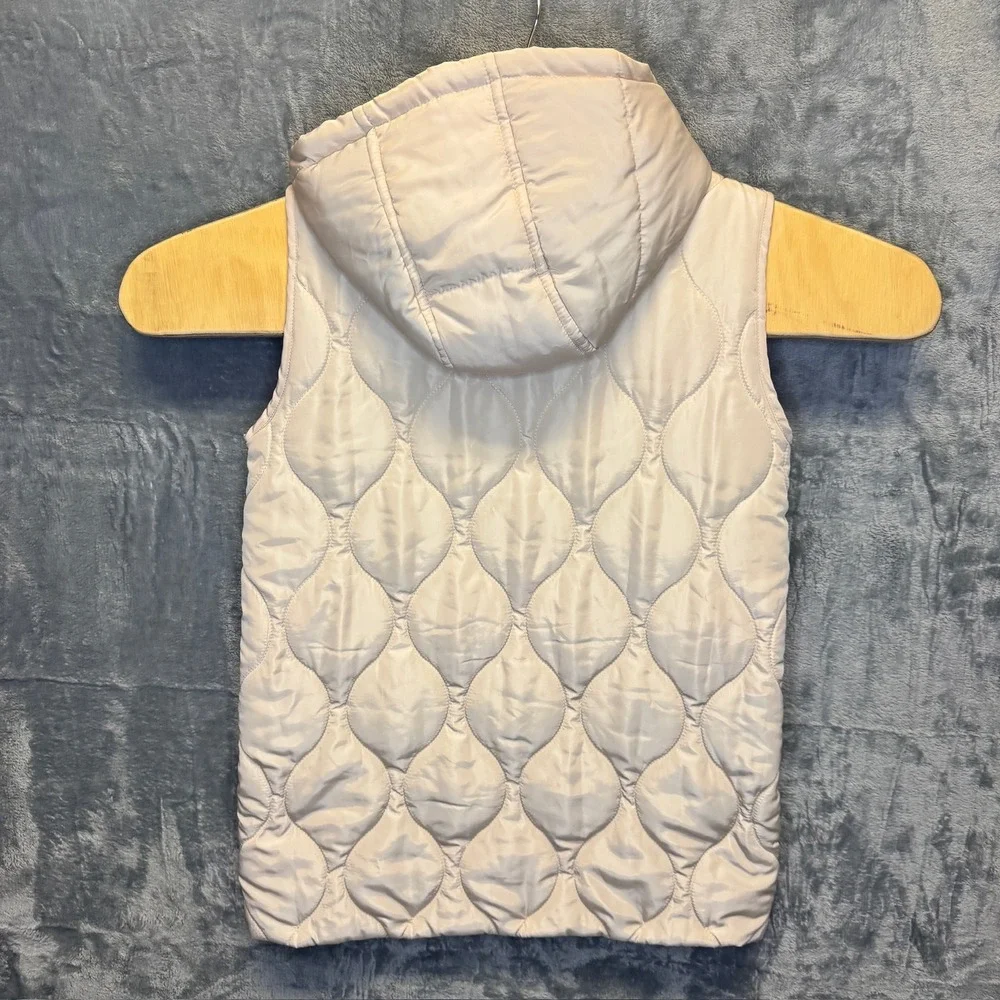 2094 | Zara Kids Quilted Hooded Puffer Vest Cream Girls Size 8-9